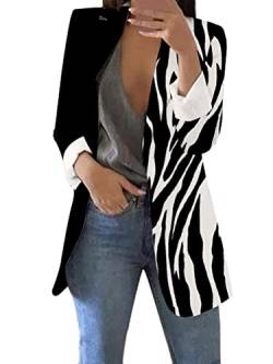 Minetom Blazer Damen Drucken Blazer Jacke Langarm V-Ausschnitt Mantel Business Anzug Ohne Verschluss Outfit Longblazer A Zebra S von Minetom