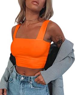 Minetom Crop Tops Damen Ärmellos Oberteil Cropped Top Quadratischer Kragen Tank Top Sexy Bauchfrei T-Shirt Sommer Casual Tanktops Camisole Oberteil A Orange M von Minetom