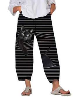 Minetom Damen 7/8 Jogginghose Haremshose Baggy Mit Taschen Pumphose Sommerhose Leichte Yoga Freizeithose Tierdruck Strand Hose A Schwarz XL von Minetom