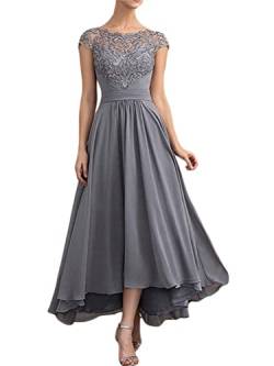 Minetom Damen Abendkleid A-Linie Spitze Kurze Ärmel Partykleid Lang Ballkleid 3/4 Ärmel Chiffon Spitzenkleid Brautjungfer Maxi Dress Brautjungfernkleider B Grau XXL von Minetom