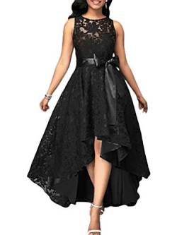 Minetom Damen Abendkleid Spitze Ärmellos Sommerkleider Kleid Rundhals Maxikleid Sexy Cocktailkleid Elegant Kleider Strand Kleidung Partykleider Spitzenkleid B Schwarz 50 von Minetom