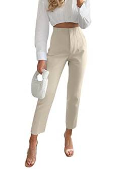 Minetom Damen Anzughose Elegant Elastische Stretch Straight Casual Freizeithose Stretch Büro Geschäft Hose mit Taschen Beige M von Minetom