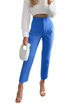 Minetom Damen Anzughose Elegant Elastische Stretch Straight Casual Freizeithose Stretch Büro Geschäft Hose mit Taschen Dunkelblau L von Minetom