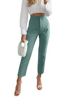 Minetom Damen Anzughose Elegant Elastische Stretch Straight Casual Freizeithose Stretch Büro Geschäft Hose mit Taschen Grün M von Minetom