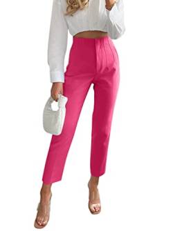 Minetom Damen Anzughose Elegant Elastische Stretch Straight Casual Freizeithose Stretch Büro Geschäft Hose mit Taschen Rose S von Minetom