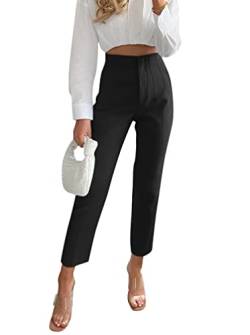 Minetom Damen Anzughose Elegant Elastische Stretch Straight Casual Freizeithose Stretch Büro Geschäft Hose mit Taschen Schwarz S von Minetom