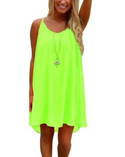 Minetom Damen Attraktiv Neon Hell Sommerkleid Minikleid Casual Doppel Schulterriemen Chiffon Rock Partykleid Dress Grün Fluo DE 38 von Minetom