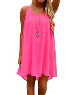 Minetom Damen Attraktiv Neon Hell Sommerkleid Minikleid Casual Doppel Schulterriemen Chiffon Rock Partykleid Dress Rosa Fluo DE 36 von Minetom