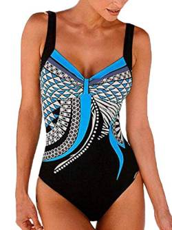 Minetom Damen Badeanzug EIN Stück Push Up Monokini Figurformend Schwimmanzug Bademode Strandmode Bandeau Sexy Farbverlauf Drucke Sommer Badebekleidung Blau DE 40 von Minetom