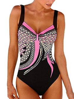 Minetom Damen Badeanzug EIN Stück Push Up Monokini Figurformend Schwimmanzug Bademode Strandmode Bandeau Sexy Farbverlauf Drucke Sommer Badebekleidung Pink DE 42 von Minetom