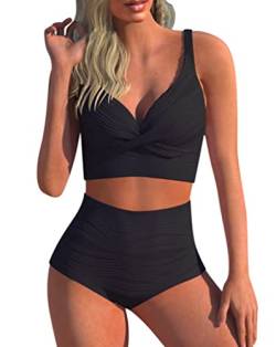 Minetom Damen Bademode Push Up Sexy Bikini Set Zweiteilige Badeanzug Strandkleidung Sommer Strand Oberteil Bikinihose Triangel Hohe Taille Swimsuit A Schwarz XXL von Minetom