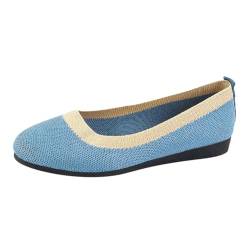 Minetom Damen Ballerina Slip On Schuhe Casual Stricken Ballerinas Bequem Weich Sportlich Flache Schuhe Runde Zehe Komfort Flats Schuhe C Blau 40 EU von Minetom