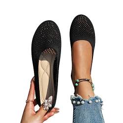 Minetom Damen Ballerina Slip On Schuhe rutschfest Stricken Sneaker Bequem Atmungsaktiv Sommer Sportlich Frauen Flache Schuhe Komfort Flats Schuhe A Schwarz 43 EU von Minetom