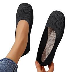 Minetom Damen Ballerina Slip On Schuhe rutschfest Stricken Sneaker Bequem Atmungsaktiv Sommer Sportlich Frauen Flache Schuhe Komfort Flats Schuhe B Schwarz 40 EU von Minetom