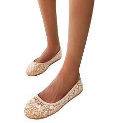 Minetom Damen Ballerina Slip On rutschfest Spitze Schuhe Elegant Bequem Sommer Mädchen Leichte Atmungsaktiv Flache Schuhe Komfort Flats Schuhe B Beige 40 EU von Minetom