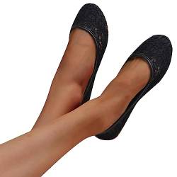 Minetom Damen Ballerina Slip On rutschfest Spitze Schuhe Elegant Bequem Sommer Mädchen Leichte Atmungsaktiv Flache Schuhe Komfort Flats Schuhe B Schwarz 43 EU von Minetom