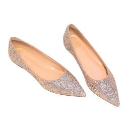 Minetom Damen Ballerinas Elegant Glänzende Pailletten Flache Ballerinas Spitze Zehe Glitzer Bequeme Party Hochzeit Flats Schuhe E Champagner 39 EU von Minetom