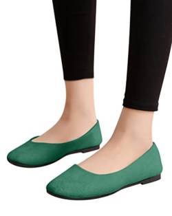 Minetom Damen Ballerinas Slip On Leichte Atmungsaktiv Freizeitschuhe Halbschuhe Slippers Frauen Bequeme Businessschuhe Büro Flache Schuhe Grün 36 EU von Minetom