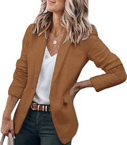 Minetom Damen Blazer Elegant Dünn Langarm Revers Blazerjacke Slim Fit Einfarbig Lässige Vintage Trenchcoat Mantel Geschäft Büro Jacke Longblazer mit Tasche A Braun L von Minetom