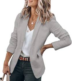 Minetom Damen Blazer Elegant Dünn Langarm Revers Blazerjacke Slim Fit Einfarbig Lässige Vintage Trenchcoat Mantel Geschäft Büro Jacke Longblazer mit Tasche A Grau L von Minetom