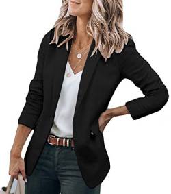 Minetom Damen Blazer Elegant Dünn Langarm Revers Blazerjacke Slim Fit Einfarbig Lässige Vintage Trenchcoat Mantel Geschäft Büro Jacke Longblazer mit Tasche A Schwarz L von Minetom