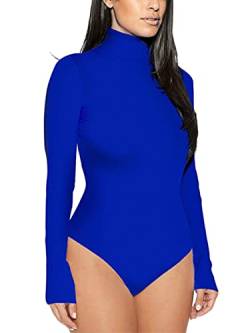 Minetom Damen Body Langarm Top Elegant Rollkragen Elastisch Bodysuit Bodycon Overall Club Party Oberteil Shirt Jumpsuit A Blau M von Minetom