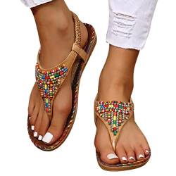 Minetom Damen Böhmen Flache Sandalen Boho Clip Toe Flip Flop Zehentrenner Schuhe Mädchen Sommerschuhe Strandschuhe Pantoletten Hausschuhe A Braun 41 EU von Minetom