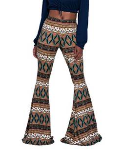 Minetom Damen Bootcut Yoga Hose Lange Flare Hose Jogginghose Freizeithose Schlaghosen Weites Straight Bein Boho Drucken Leggings Braun Large von Minetom