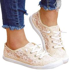 Minetom Damen Canvas Sneakers Turnschuh Low Top Flache Schuhe Frauen Schnürschuhe Loafer Sneakers Spitze Turnschuhe Schlupfschuhe Atmungsaktive Sommer Und Herbst Schuhe A Aprikose 41 EU von Minetom