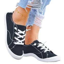 Minetom Damen Canvas Sneakers Turnschuh Low Top Flache Schuhe Frauen Schnürschuhe Loafer Sneakers Spitze Turnschuhe Schlupfschuhe Atmungsaktive Sommer Und Herbst Schuhe B Schwarz 38 EU von Minetom