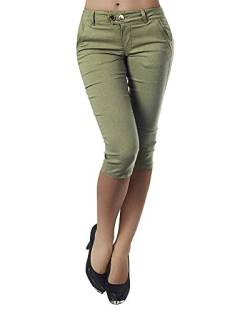 Minetom Damen Capri 3/4 Hose Kurze Caprihose Sommer Bermuda Stretch Stoffhose Sommerhose Knielang Leggings Freizeithose A Grün XXL von Minetom