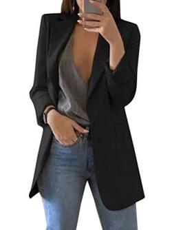 Minetom Damen Cardigan Elegant Blazer Leicht Dünn 3/4 Längere Bolero Jacke Blazer Slim Fit Anzug Trenchcoat A Schwarz DE 42 von Minetom