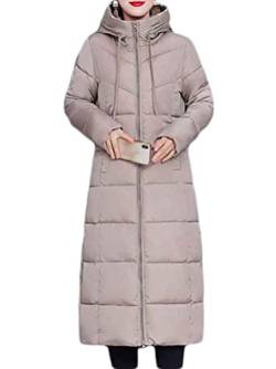 Minetom Damen Daunenjacke Lang Mantel Daunenmantel Steppmantel Wintermantel Mit Kapuze Winter Warm Parka Winddicht Jacke Steppjacke Steppmantel A Khaki S von Minetom