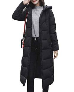 Minetom Damen Daunenjacke Lang Mantel Daunenmantel Steppmantel Wintermantel Mit Kapuze Winter Warm Parka Winddicht Jacke Steppjacke Trenchcoat Übergröße Schwarz DE 44 von Minetom