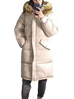 Minetom Damen Daunenjacke Lang Mantel Daunenmantel Steppmantel Wintermantel Mit Kapuze Winter Warm Parka Winddicht Jacke Steppjacke Trenchcoat Übergröße Z Beige 38 von Minetom