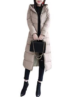 Minetom Damen Daunenjacke Lang Mantel Daunenmantel Steppmantel Wintermantel Mit Kapuze Winter Warm Parka Winddicht Jacke Steppjacke Trenchcoat Y1 Khaki 46 von Minetom