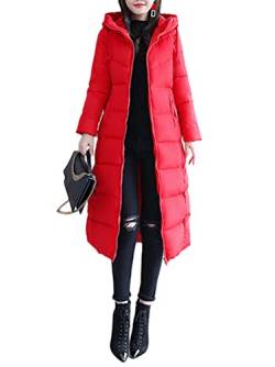 Minetom Damen Daunenjacke Lang Mantel Daunenmantel Steppmantel Wintermantel Mit Kapuze Winter Warm Parka Winddicht Jacke Steppjacke Trenchcoat Y1 Rot 48 von Minetom