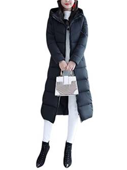 Minetom Damen Daunenjacke Lang Mantel Daunenmantel Steppmantel Wintermantel Mit Kapuze Winter Warm Parka Winddicht Jacke Steppjacke Trenchcoat Y1 Schwarz 42 von Minetom