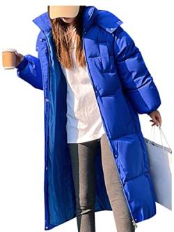 Minetom Damen Daunenjacke Lang Mantel Daunenmantel Steppmantel Wintermantel Winterparka Mit Kapuze Winter Warm Winddicht Jacke Steppjacke Steppmantel E Blau L von Minetom