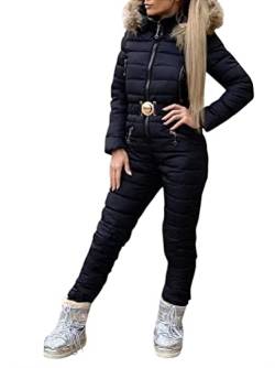 Minetom Damen Einteiliger Skioverall Winter Warm Schnee Skifahren Sätze Outdoor Jumpsuit Langer Overall mit Kapuze Reißverschluss Skianzüge Wasserdicht Winddicht Schneeanzug C Schwarz XS von Minetom