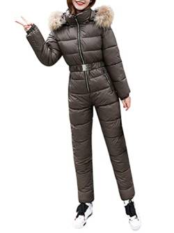 Minetom Damen Einteiliger Skioverall Winter Warm Schnee Skifahren Sätze Outdoor Jumpsuit Langer Overall mit Kapuze Reißverschluss Skianzüge Wasserdicht Winddicht Schneeanzug D Kaffee XS von Minetom