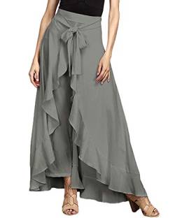 Minetom Damen Elegant Hosenrock Elegant Hohe Taille Einfarbig Irregular Rüschen Freizeithose Yogahose Partykleid Lang Röcke Hosen Mit Gürtel Grau L von Minetom