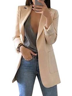 Minetom Damen Elegant Langarm Blazer Sakko Einfarbig Slim Fit Revers Geschäft Büro Jacke Kurz Mantel Anzüge Bolero mit Tasche A Aprikose DE 44 von Minetom