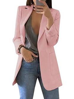 Minetom Damen Elegant Langarm Blazer Sakko Einfarbig Slim Fit Revers Geschäft Büro Jacke Kurz Mantel Anzüge Bolero mit Tasche A Rosa DE 34 von Minetom