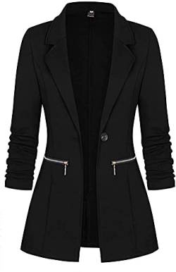 Minetom Damen Elegant Langarm Blazer Sakko Knopf Slim Fit Revers Geschäft Büro Jacke Reißverschluss Mantel Anzüge Bolero Schwarz M von Minetom