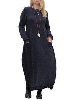 Minetom Damen Elegant Pulloverkleid Tunika Kleid Rundhals Langarm Maxikleid Strickkleid Warm Elegant Langarm Strickpullover Lang Navy blau 46 von Minetom