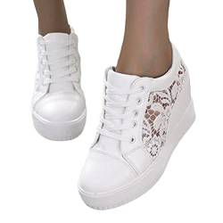 Minetom Damen Freizeit Sneakers Studenten Segeltuchschuhe Plattform Schuhe Schnüren Atmungsaktiv Sport Schuhe Spitzen Up Plateauschuhe D Weiß 40 EU von Minetom