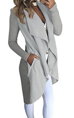 Minetom Damen Herbst und Winter Elegant Mäntel Trench Coat Outwear Wasserfall Schnitt Jacke Lang Kurz dünner Stoffgürtel Grau DE 38 von Minetom