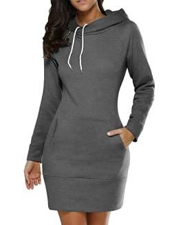 Minetom Damen Hoodie Kleid Oversize Pullover Mit Kapuze Sweatshirtkleid Lang Maxi Winter Herbst Mini Kleider Langarm Lange Kapuzenpulli Jumper Pulli A Dunkelgrau S a von Minetom