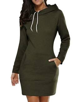 Minetom Damen Hoodie Kleid Oversize Pullover Mit Kapuze Sweatshirtkleid Lang Maxi Winter Herbst Mini Kleider Langarm Lange Kapuzenpulli Jumper Pulli A Grün S von Minetom